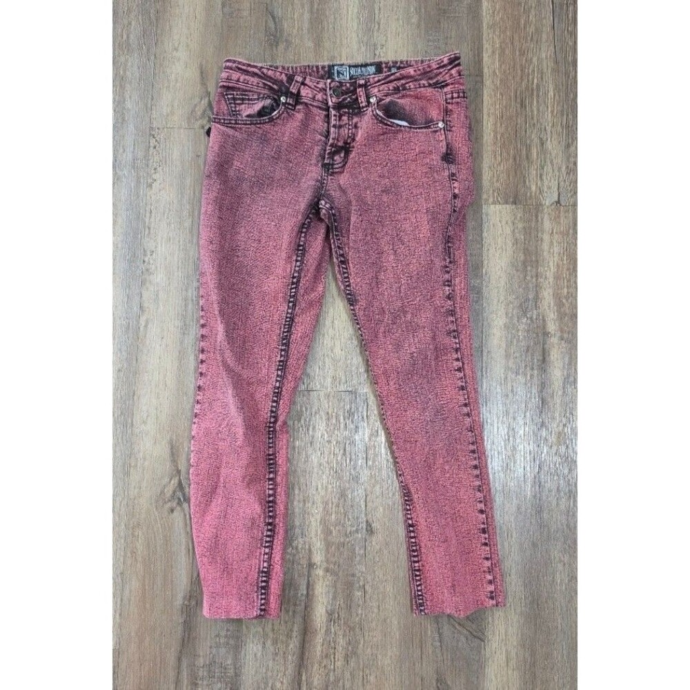 Social Collision Women's 30/30 Regular Jeans Skinny Red Acid Wash Denim
